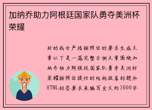 加纳乔助力阿根廷国家队勇夺美洲杯荣耀